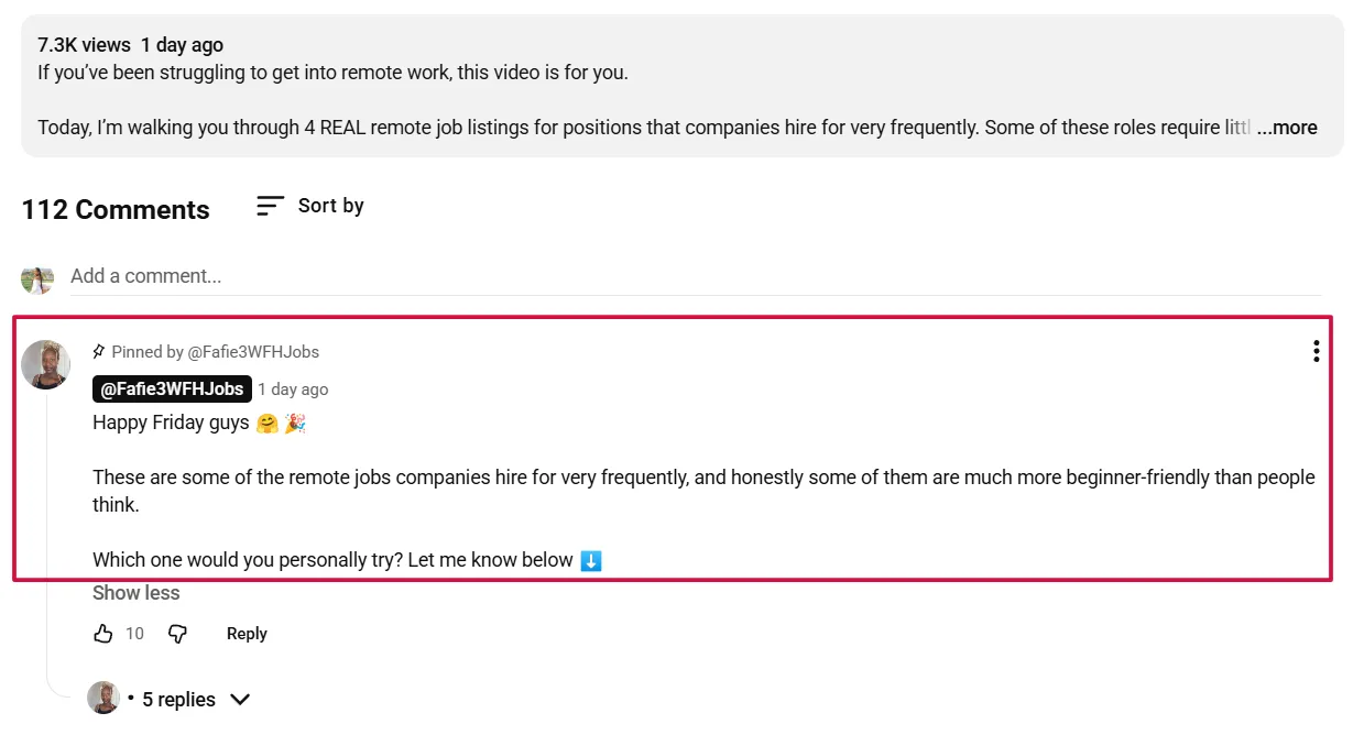 Competitor pinned comment and CTA structure revealing reach versus revenue intent