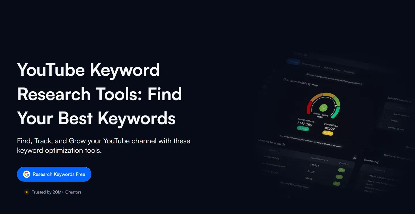 vidIQ keyword research surfacing search volume, competition score, and related keyword clusters for a topic
