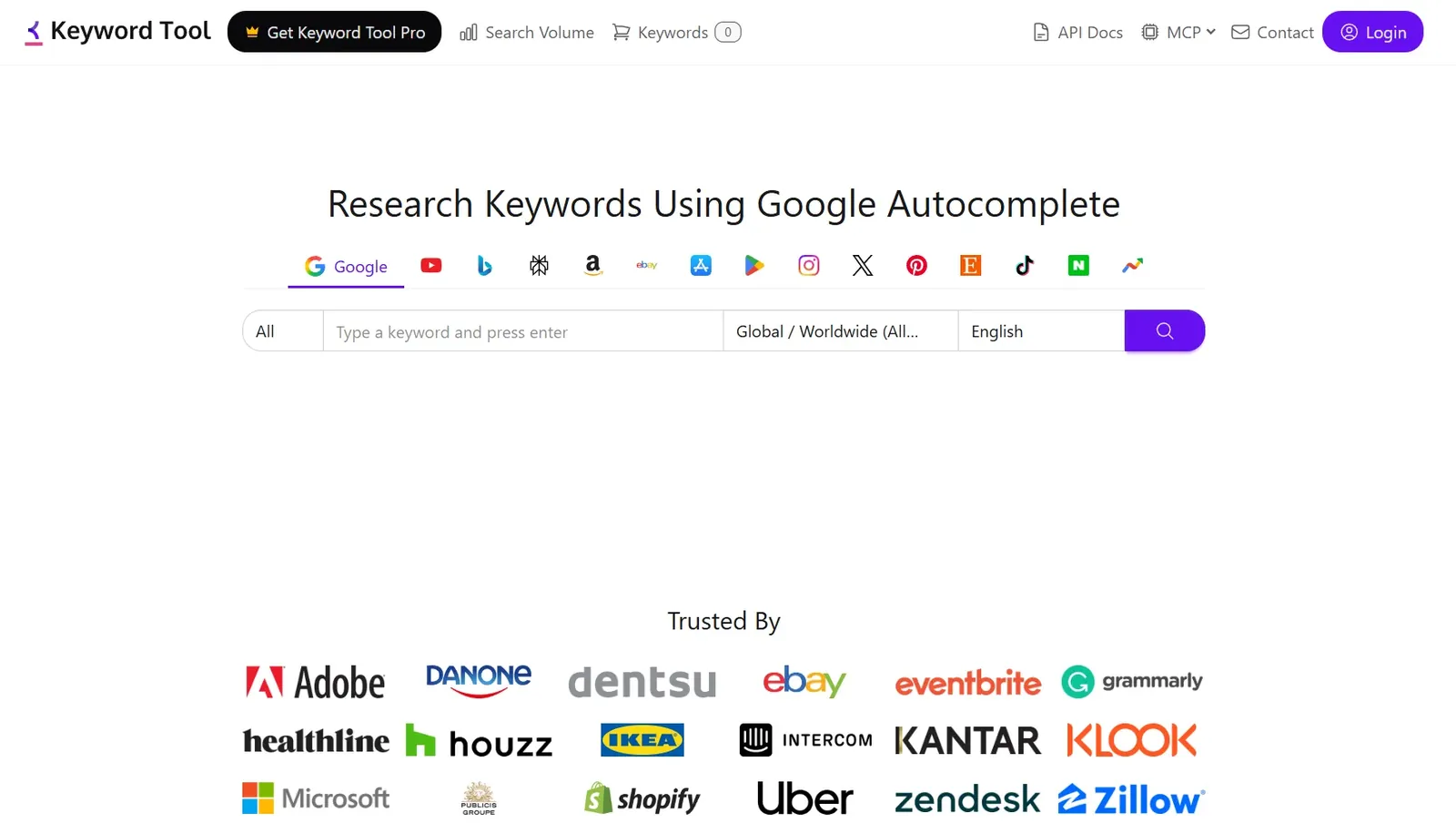 A free keyword tool showing autocomplete data without competition scoring