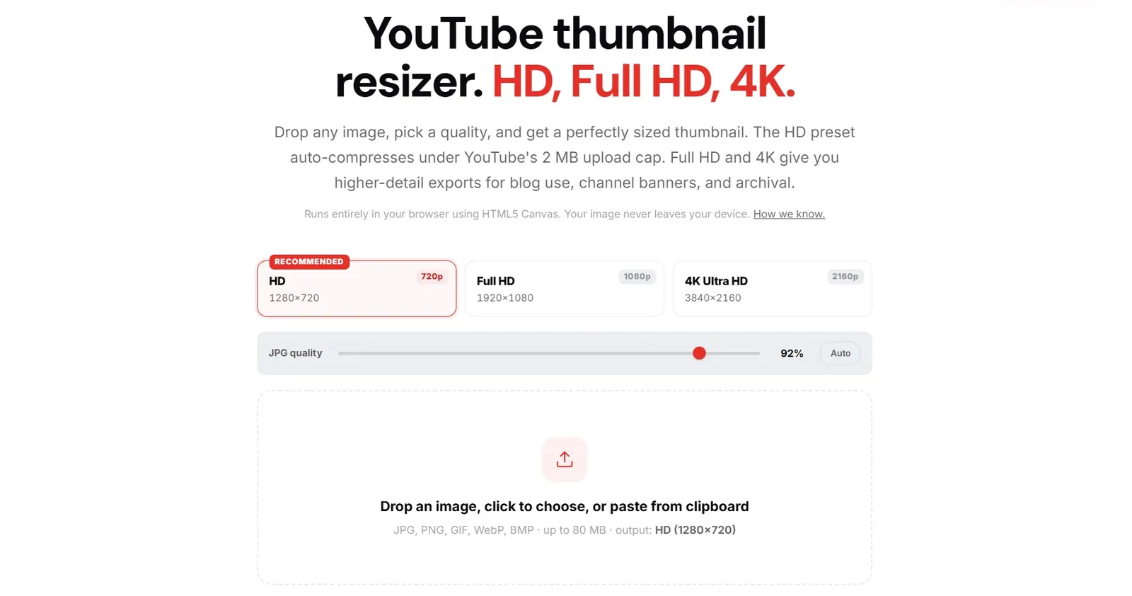 Thumbnail resolution comparison from 640 x 360 minimum to 3840 x 2160 4K